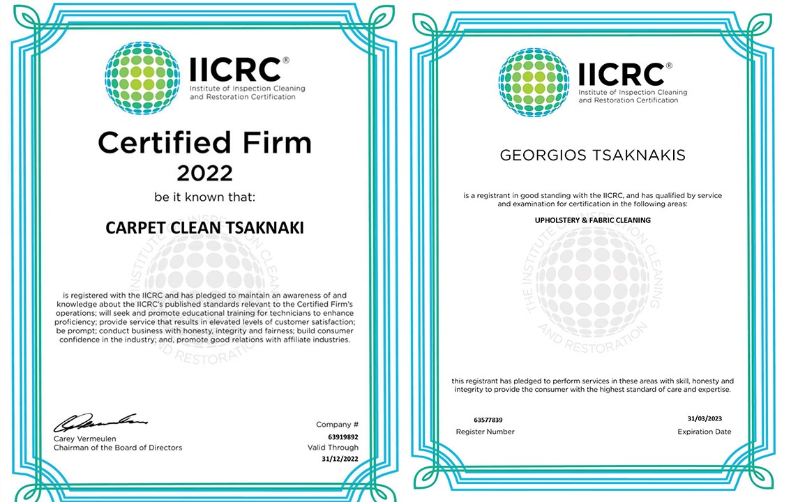 Carpet Clean Τσακνάκη - Περήφανο μέλος του δικτύου πιστοποιημένων εταιρειών IICRC!